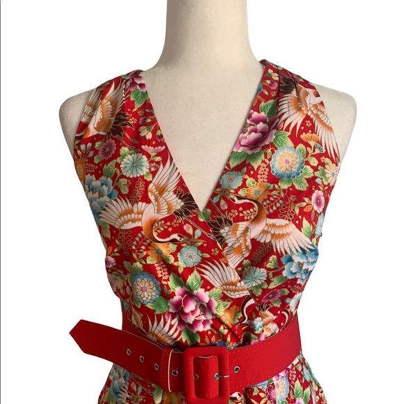 NEW Unique Vintage Red  Floral Halter Dress | Size M - Picture 6 of 16